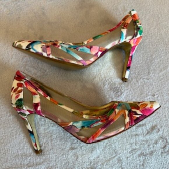 Adrianna Papell Shoes Watercolor Floral Printed Pointed Toe Slip On Heel 8 Med - Picture 10 of 15